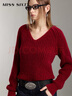 MISS SIXTY羊毛針織衫女氣質(zhì)V領(lǐng)毛衣寬松短款上衣顯瘦百搭松弛感 暗紅 XS 曬單實(shí)拍圖