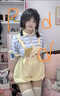 潮思匯夏日甜美小黃雞刺繡可愛(ài)幼稚園花苞背帶褲條紋T恤小個(gè)子女生套 短袖 110 曬單實(shí)拍圖
