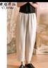 衣瑾帛社亞麻哈倫褲女春夏款文藝范顯瘦純色松緊腰休閑褲女九分蘿卜褲 麻色 均碼 曬單實(shí)拍圖