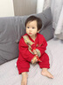 G.DUCKKIDS小黃鴨嬰兒連體衣春秋中國風(fēng)新生兒衣服滿(mǎn)月百天男女寶寶周歲禮服 紅色連體衣 66cm 66碼0-3月建議寶寶4-6公斤 曬單實(shí)拍圖