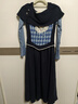 兩三事星空棋格 2025秋季新款森女風(fēng)一字肩花色針織裙a字連衣裙 藍色 L 曬單實(shí)拍圖