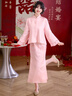 景華年婚嫁喜慶禮服新中式漢服女裝古風(fēng)國風(fēng)提花亮片釘珠上衣旗袍裙套裝 粉色上衣（圓領(lǐng)） M （建議85-100斤） 曬單實(shí)拍圖