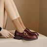 淺町春秋新款粗跟英倫風(fēng)金屬扣樂(lè )福鞋女復古小皮鞋圓頭單鞋女皮鞋 酒紅色 38 曬單實(shí)拍圖