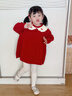 幼歌（YOUGE）冬季新品嬰幼紅色毛衣裙溫暖娃娃領(lǐng)連衣裙 紅色 90 cm 曬單實(shí)拍圖