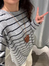 索菲堡早秋通勤穿搭女慵懶風(fēng)chill撞色條紋長(cháng)袖T恤休閑磨毛加厚打底上衣 淺灰色 M 曬單實(shí)拍圖