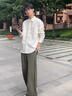 皓頓（HAUT TON）絲滑流線(xiàn)肌理質(zhì)感單褶松緊腰長(cháng)褲男士闊腿直筒休閑褲 沉木咖 L (身高170-180體重130-145) 曬單實(shí)拍圖