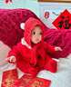 OAK FAMILY新年兒童帽子圍巾一體嬰兒圍脖連帽羊絨冬季男女擋風(fēng) 紅色 均碼（1-3歲） 曬單實(shí)拍圖