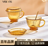 康寧（VISIONS）琥珀色早餐杯玻璃杯燕麥牛奶杯家用帶蓋勺子咖啡杯2杯2蓋2勺 曬單實(shí)拍圖