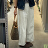 蘑菇同學(xué)直筒褲休閑闊腿褲女大碼2025秋季新款胖妹妹mm寬松顯瘦百搭九分褲 白色 L 【建議105-125斤】 曬單實(shí)拍圖