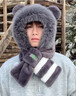 里普翎秋冬季毛絨小熊帽子圍巾一體男加厚戶(hù)外保暖防風(fēng)防寒護耳連帽圍脖 深灰色 均碼（56-60cm） 曬單實(shí)拍圖