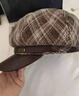萬(wàn)佳臻美拉德咖色格子八角貝雷帽女秋冬季大頭圍顯臉小文藝報童畫(huà)家帽子 【咖色格子】 曬單實(shí)拍圖