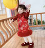 丹鳥(niǎo)王女童洋氣冬裝中式加絨拜年服喜慶旗袍連衣裙女寶寶國潮新年裝裙子 紅色鶴舞祥云旗袍裙+打底衣 140 碼 曬單實(shí)拍圖