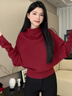 匯媚針織衫女2025秋冬新款半高領(lǐng)堆堆領(lǐng)蝙蝠袖毛衣女設計感韓系內搭冬 安可拉紅 S 【建議80-90斤】 曬單實(shí)拍圖