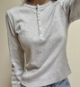 優(yōu)衣庫女裝羅紋亨利領(lǐng)T恤/長(cháng)袖修身短款內搭打底479591 487908 479591/02淺灰色 M 曬單實(shí)拍圖