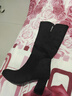 富貴鳥(niǎo)長(cháng)筒切爾西靴女士秋冬加絨保暖長(cháng)靴尖頭粗跟女靴 黑色7.5cm 37 曬單實(shí)拍圖