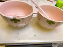 少女心草莓雙耳碗勺加厚湯碗沙拉碗飯碗家用碗高顏值釉下彩餐具 淺粉草莓雙耳碗（1碗1勺） 2件套 曬單實(shí)拍圖