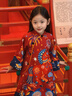 年衣【董璇同款】旗袍裙女童秋冬新款唐裝連衣裙新中式盛世躍馬旗袍裙 年衣紅 130 曬單實(shí)拍圖