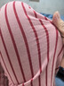貓人睡衣女士秋季長(cháng)袖純棉條紋粉色100%全棉可外穿家居服莓果紅XL 曬單實(shí)拍圖