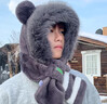 里普翎秋冬季毛絨小熊帽子圍巾一體男加厚戶(hù)外保暖防風(fēng)防寒護耳連帽圍脖 深灰色 均碼（56-60cm） 曬單實(shí)拍圖