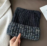 皮爾卡丹（pierre cardin）彩線(xiàn)翻邊貓耳毛線(xiàn)帽子冬天加絨保暖新立體耳朵針織帽女生俏皮可愛(ài) 黑色 曬單實(shí)拍圖