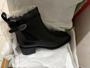 千百度（C.BANNER）羊皮粗中跟切爾西靴女短靴A24584105 黑色 38 曬單實(shí)拍圖