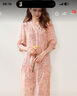 科蒙.博卡2024春夏桑蠶絲新款半袖連衣裙法式印花裙子雙縐真絲女裝 粉色 L 曬單實(shí)拍圖