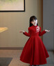 迪士尼（Disney）女童禮服長(cháng)袖連衣裙2025秋冬季新款中大童裝紅色新年洋氣刺繡長(cháng)裙 紅色【加絨款】 140 (升級款) 曬單實(shí)拍圖