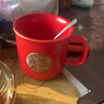 星巴克（Starbucks）杯子陶瓷馬克杯經(jīng)典黑白情侶咖啡水杯帶蓋勺大容量家用禮物盒裝 琺瑯紅+金色勺子 曬單實(shí)拍圖