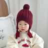 U&MUDI寶寶帽子冬天毛線(xiàn)帽可愛(ài)韓版星星加厚保暖護耳帽男女童防風(fēng)針織帽 雙星單球護耳 酒紅 8個(gè)月-4歲(頭圍46-52cm) x 均碼 曬單實(shí)拍圖