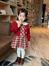 班喜迪女童連衣裙冬裝洋氣兒童針織公主裙過(guò)年寶寶周歲禮服加絨開(kāi)衫裙子 紅色加絨 90 曬單實(shí)拍圖