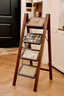 美世達（MEISD）梯子家用木紋中古風(fēng)折疊梯伸縮梯復古小步梯子室內便攜人字梯凳 復古韻味胡桃木色四步梯 曬單實(shí)拍圖