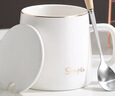 傳旗陶瓷馬克杯帶勺蓋咖啡杯牛奶杯早餐杯辦公杯男女茶杯描金白400ml 曬單實(shí)拍圖