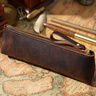 山頭林村復古瘋馬皮拉鏈筆袋創(chuàng  )意手工頭層牛皮筆盒鋼筆保護套真皮 咖啡色 曬單實(shí)拍圖