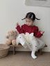 班喜迪嬰兒衣服春裝嬰幼兒連體衣女寶寶包屁衣公主包屁裙過(guò)年喜慶拜年服 紅色 90cm 曬單實(shí)拍圖