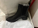 千百度（C.BANNER）羊皮粗中跟切爾西靴女短靴A24584105 黑色 38 曬單實(shí)拍圖