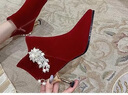 冬季婚鞋女秀禾主婚紗兩穿敬酒鞋細跟新娘鞋靴子紅色高跟冬天結婚鞋子女秀禾中式結婚靴子時(shí)尚倍克貝 璀璨流蘇7cm珍珠冠/細跟/靴 酒紅色 38 曬單實(shí)拍圖