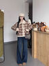 塔馳密司（touchmiss）復古短外套女冬季新款格紋毛領(lǐng)寬松上衣2025優(yōu)雅感毛呢女裝 咖色格子 XL 曬單實(shí)拍圖
