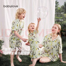 babylove親子裝家居套裝夏季薄款竹棉山茶母女母子短袖短褲居家兩件套睡衣 曬單實(shí)拍圖