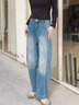 izzue it個(gè)性時(shí)尚設計磨白女式牛仔褲春季潮流舒適寬松高腰顯瘦闊腿褲 曬單實(shí)拍圖