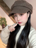 七色紡貝雷帽女秋冬季帽子女八角帽女士報童畫(huà)家帽鴨舌貝雷帽 咖啡色 曬單實(shí)拍圖