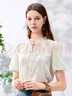百圖betu女裝夏季新款襯衫新國風(fēng)木耳邊泡芙蕾絲雙層短袖2405T34 淺杏色 S 曬單實(shí)拍圖
