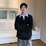 MMOPTOP韓版假兩件毛衣秋冬季男士條紋翻領(lǐng)寬松休閑針織衫MMY14黑色L 曬單實(shí)拍圖