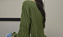 闊色（kuose）綠色鏤空長(cháng)袖針織衫喇叭袖上衣短款毛衣2025秋季穿搭新款女裝 綠色 M 曬單實(shí)拍圖