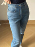 OVV春夏熱賣(mài)女裝意大利進(jìn)口面料修身直筒鉛筆褲牛仔褲 牛仔藍（凈色）06 25 曬單實(shí)拍圖
