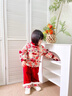 班喜迪女童漢服套裝冬裝寶寶周歲禮服兒童中國風(fēng)唐裝夾棉嬰兒衣服秋冬季 紅色 90 曬單實(shí)拍圖
