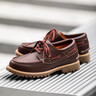 男鞋2025春夏新款復古三眼帆船鞋低幫英倫風(fēng)工裝鞋潮流休閑真皮鞋 紅棕色 43 曬單實(shí)拍圖