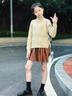 G.duck女童毛衣秋冬韓版童裝大童女孩半高領(lǐng)開(kāi)叉加厚保暖針織衫打底上衣 米色毛衣+百褶裙子 160 (身高150-160cm年齡12-14歲) 曬單實(shí)拍圖