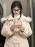 蕓蕁羽絨服女牛角扣冬季中長(cháng)款甜美寬松加厚連帽外套毛領(lǐng)白鴨絨小個(gè)子 黃綠色 配大毛領(lǐng) M 125-160斤 曬單實(shí)拍圖