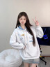 棉致加絨加厚刺繡連帽衛衣女秋冬季新款日系可愛(ài)小眾設計感慵懶風(fēng)外套 819白灰色【加絨高品質(zhì)】 L 100-120斤 曬單實(shí)拍圖
