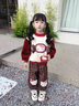 G.DUCKKIDS小黃鴨女童套裝冬季兒童服裝女寶寶衣服加絨加厚凱蒂貓保暖兩件套 酒紅色 100 曬單實(shí)拍圖